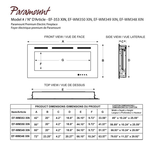 60 in Electric Fireplace dimension